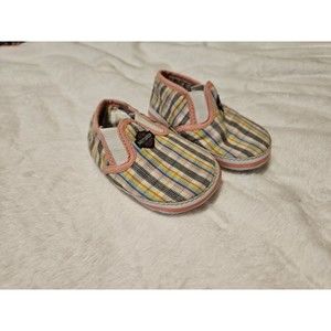 EUC Baby Infant Girl’s Harley Davidson Plaid Pink Logo Crib Shoes Size 2/3 2 3
